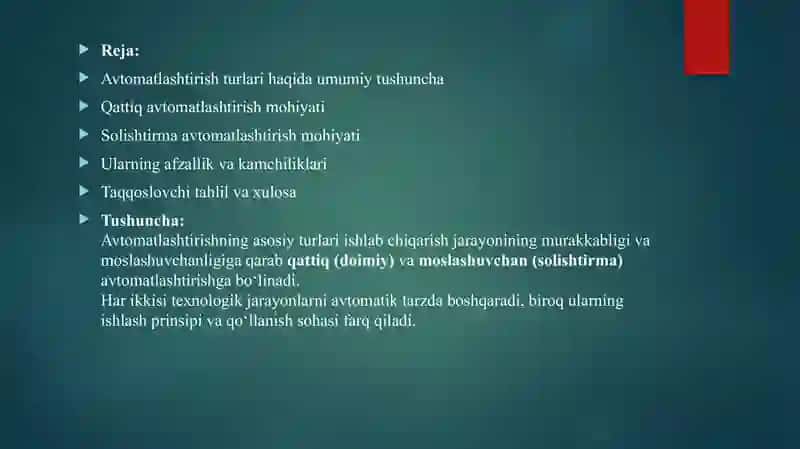 Qattiq va Solishtirma avtomatlashtirish tahlili 2