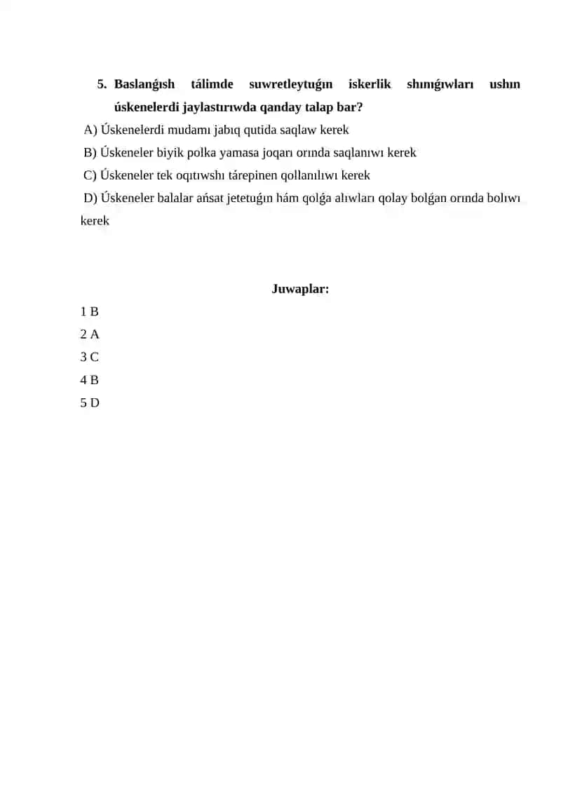 Baslanǵısh tálimde suwretleytuǵın iskerlik shınıǵıwları 2