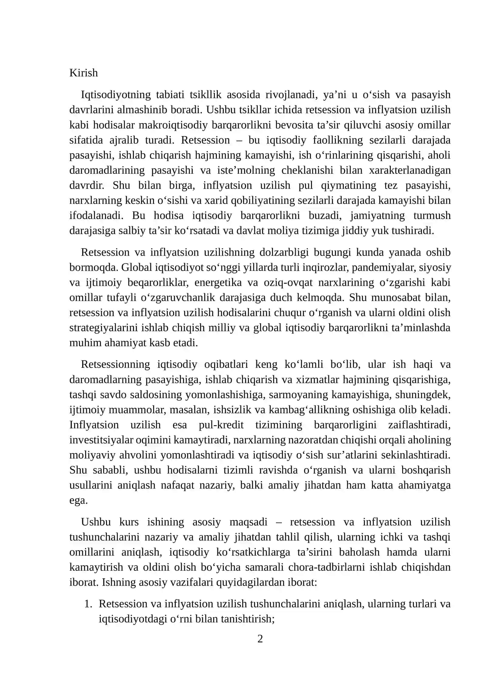 Retsession va inflyatsion uzilish 2