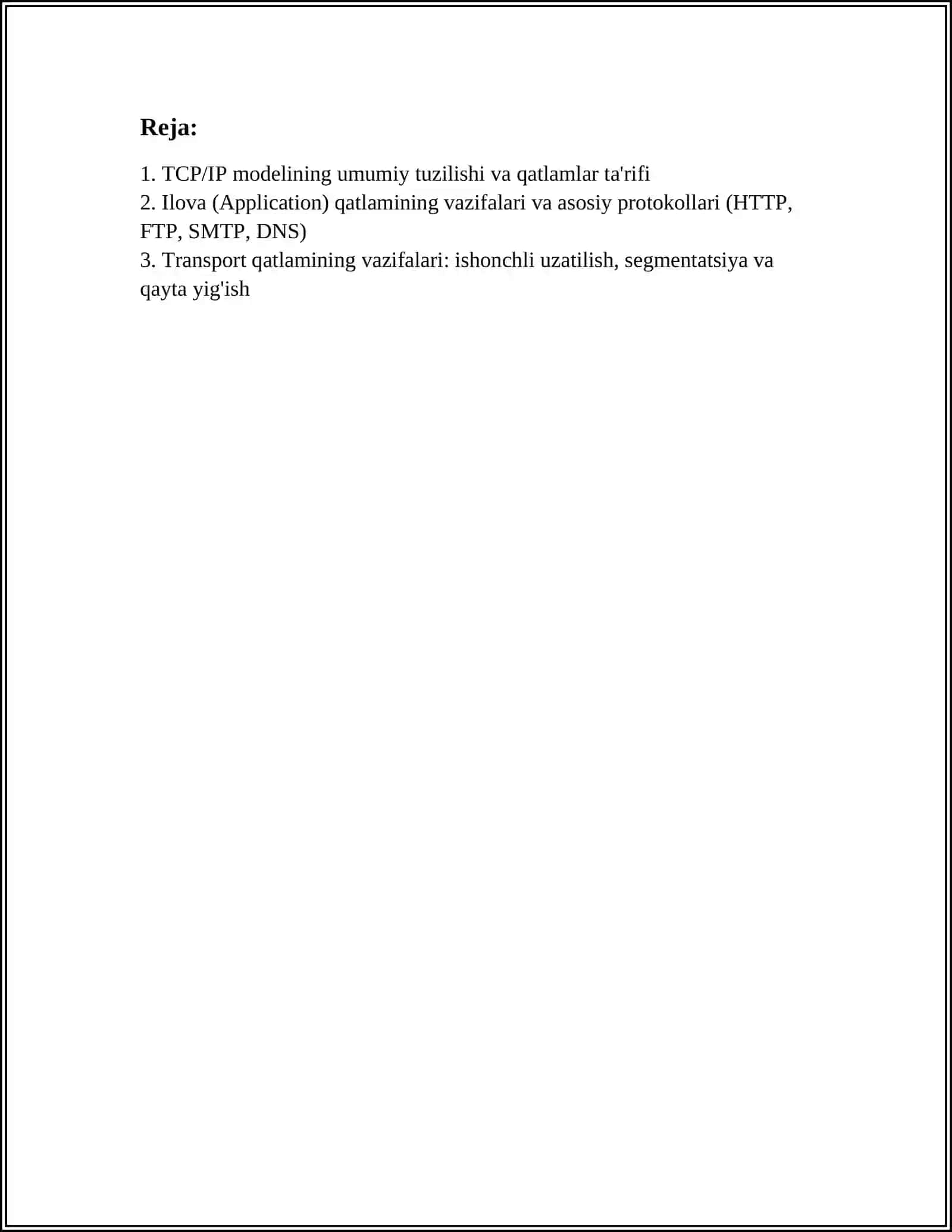 TCP/IP MODELINING QATLAMLARI VA ULARNING VAZIFALARI 2