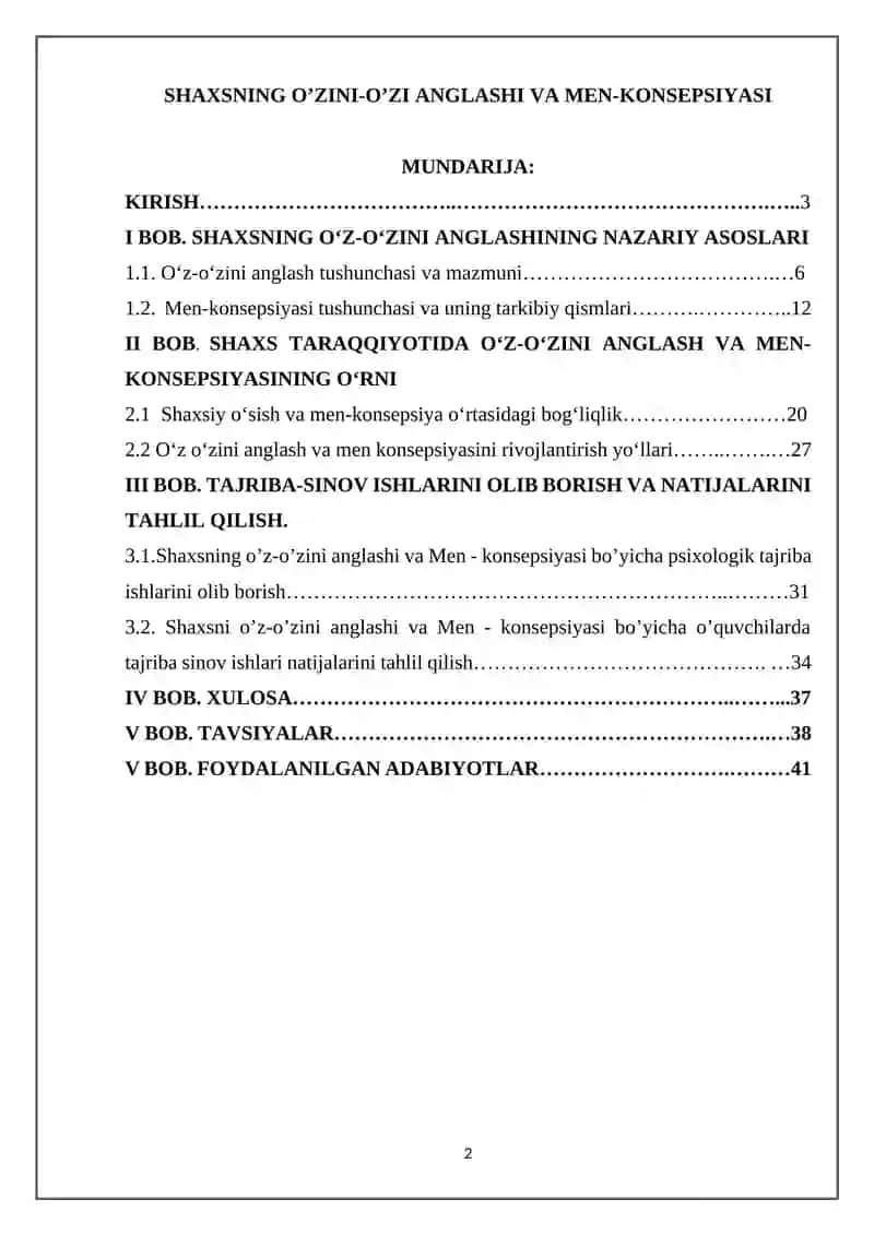 SHAXSNING O’ZINI-O’ZI ANGLASHI VA MEN-KONSEPSIYASI 2