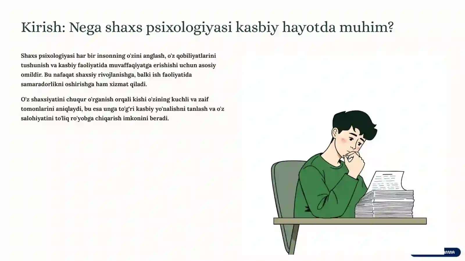 Shaxs psixologiyasi va kasbiy shakllanish O'z-o'zini anglash yo'li 2