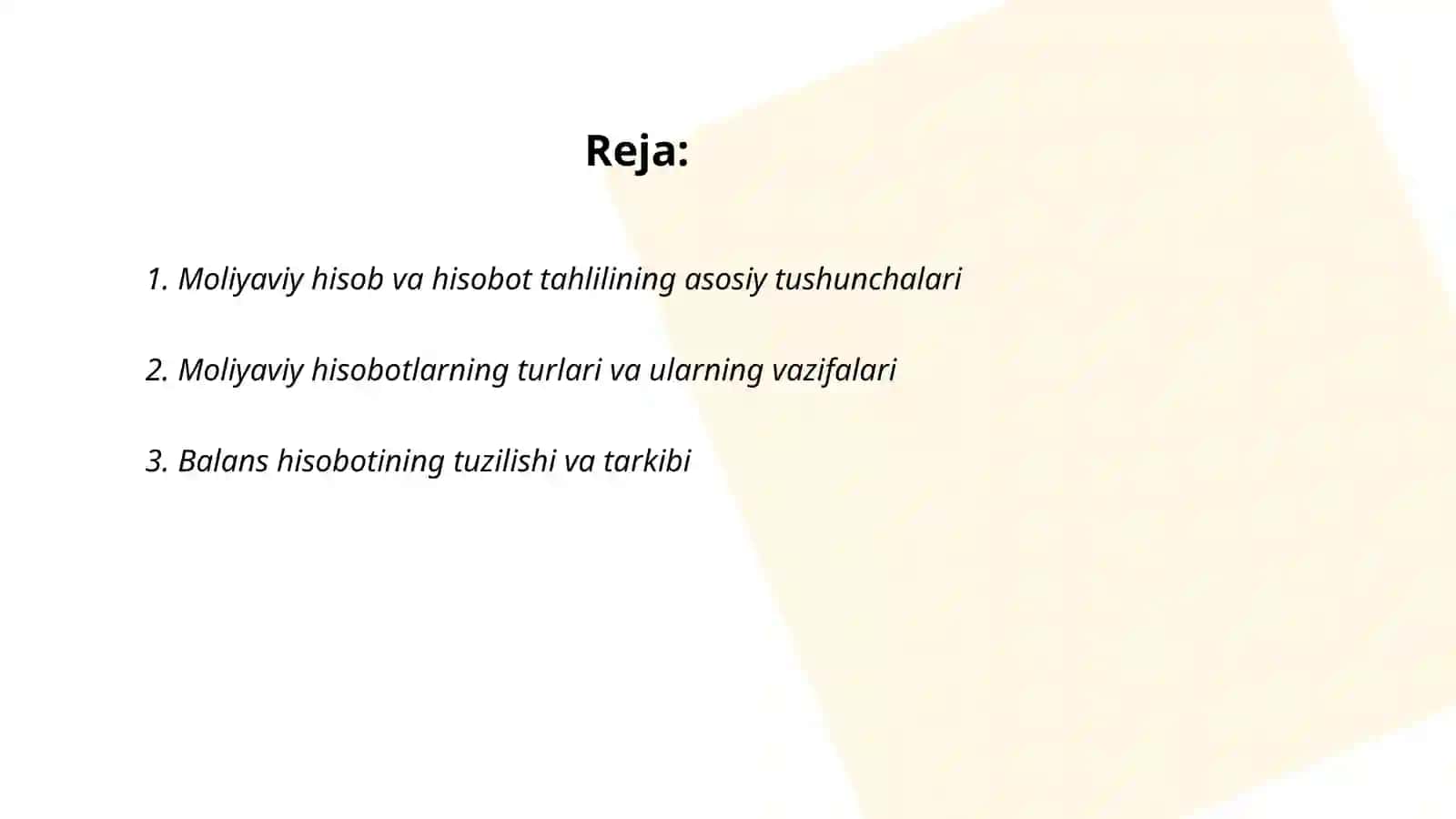Moliyaviy hisobot tahlili faniga kirish 2