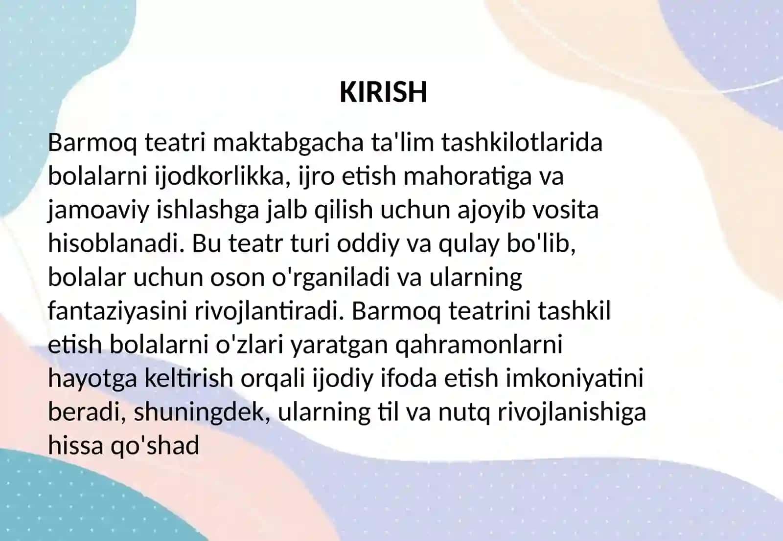 Maktabgcha ta'lim tashkilotida barmoq teatrini tashkil etish 2