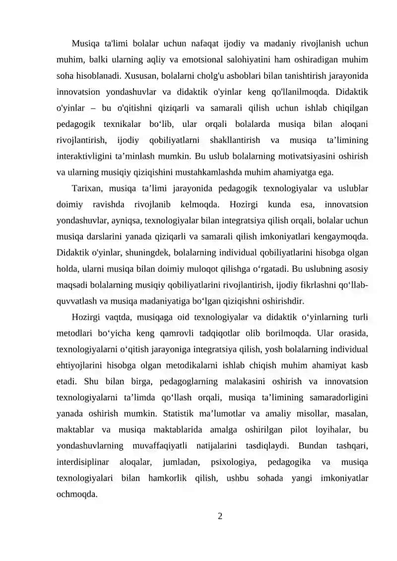 Didaktik O'yinlar va Musiqa Mashg'ulotlari 2