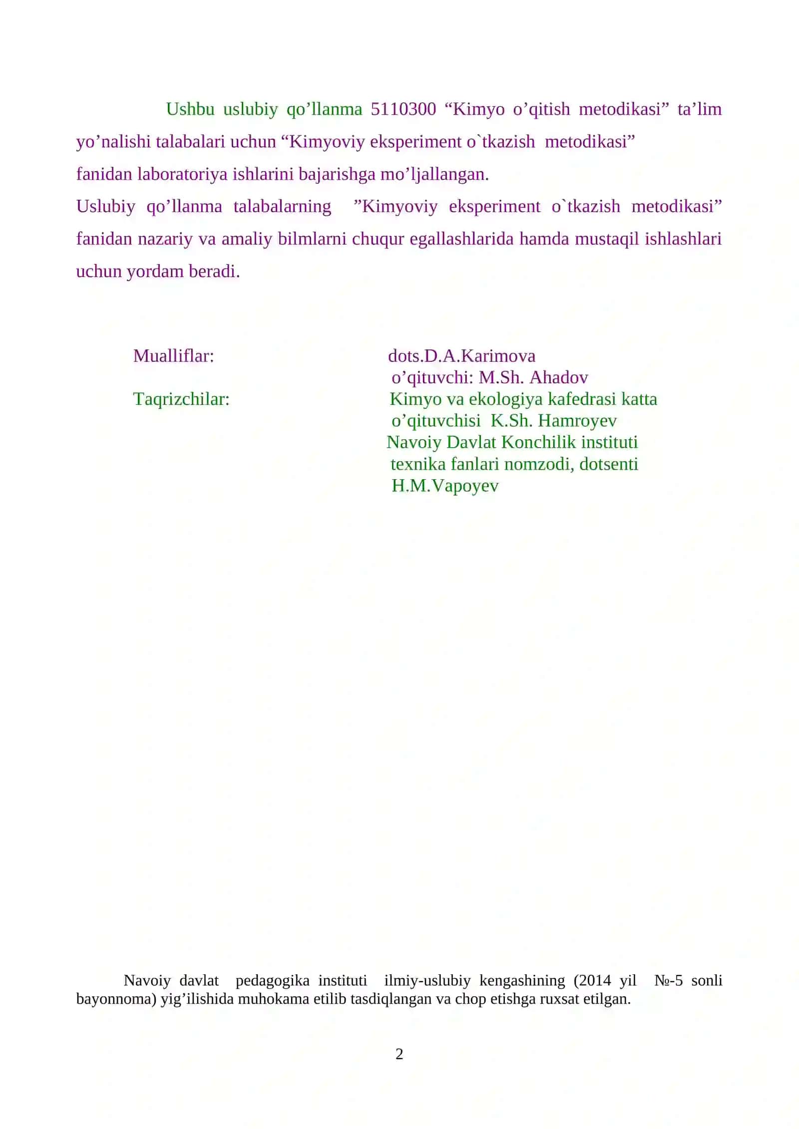 Kimyo o’qitish metodikasi 2