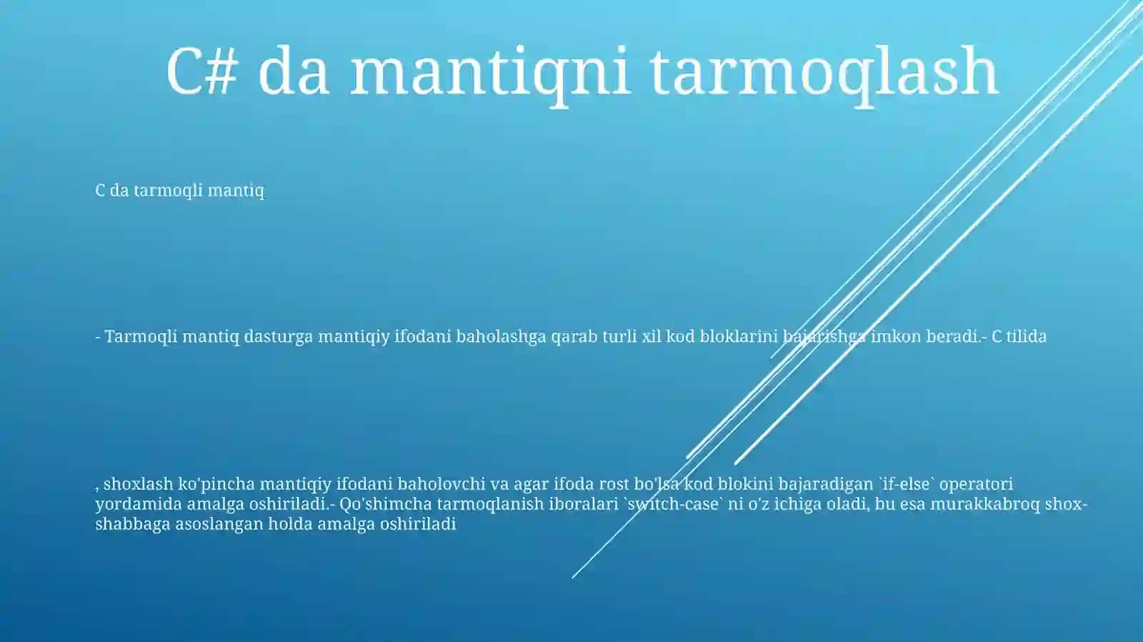 C# Dasturlash Tilida TarmoqlanuvchiJarayonlarniDasturlash 2