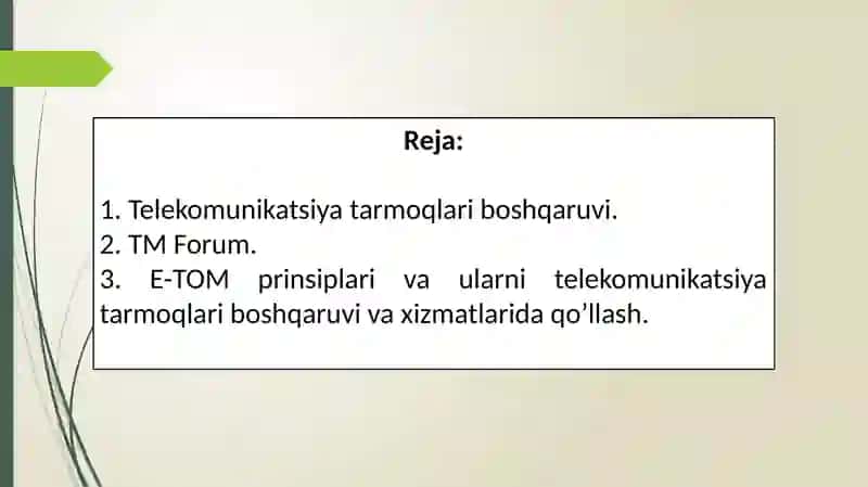 E-TOM prinsiplari va ularni telekomunikatsiya tarmoqlari boshqaruvi va xizmatlarida qo’llash 2