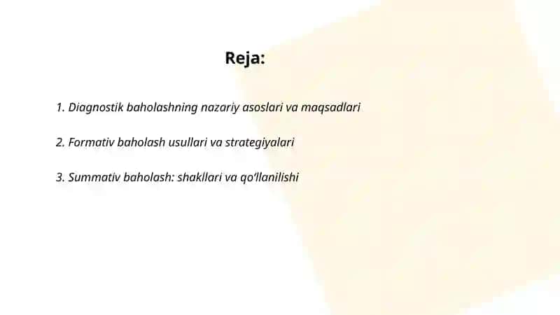 Diagnostik baholashning nazariy asoslari va maqsadlari 2