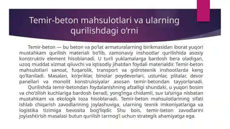 Temir-beton zavodlarini joylashtirish 2