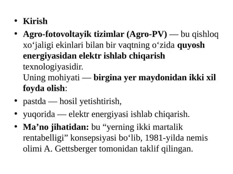 Agro-fotovoltayik tizimlar 2