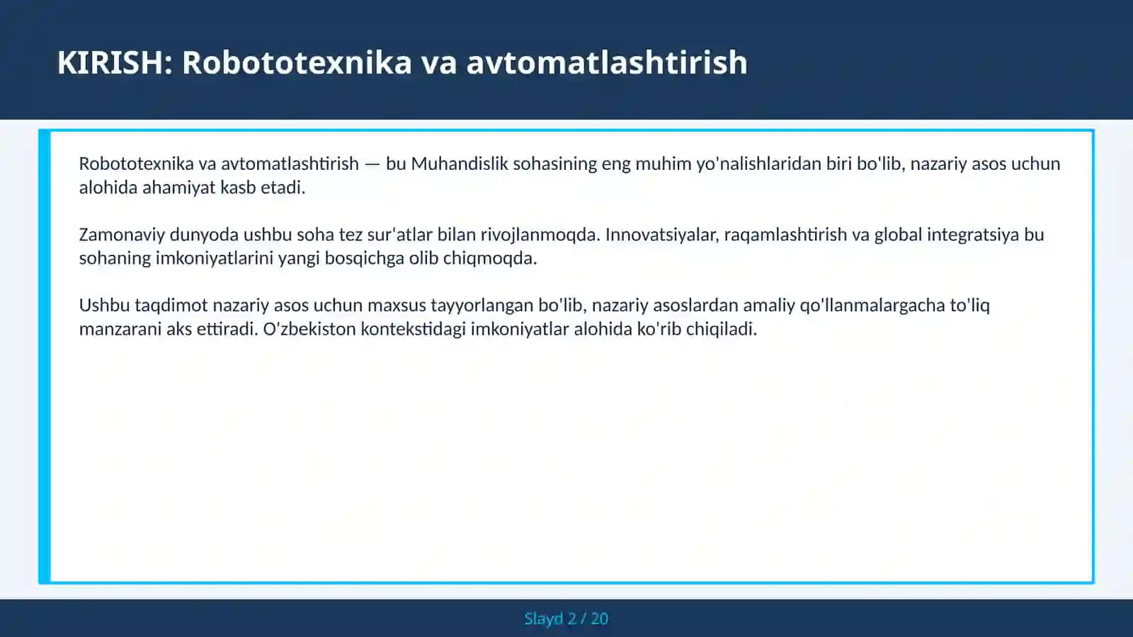 Robototexnika va avtomatlashtirish 2