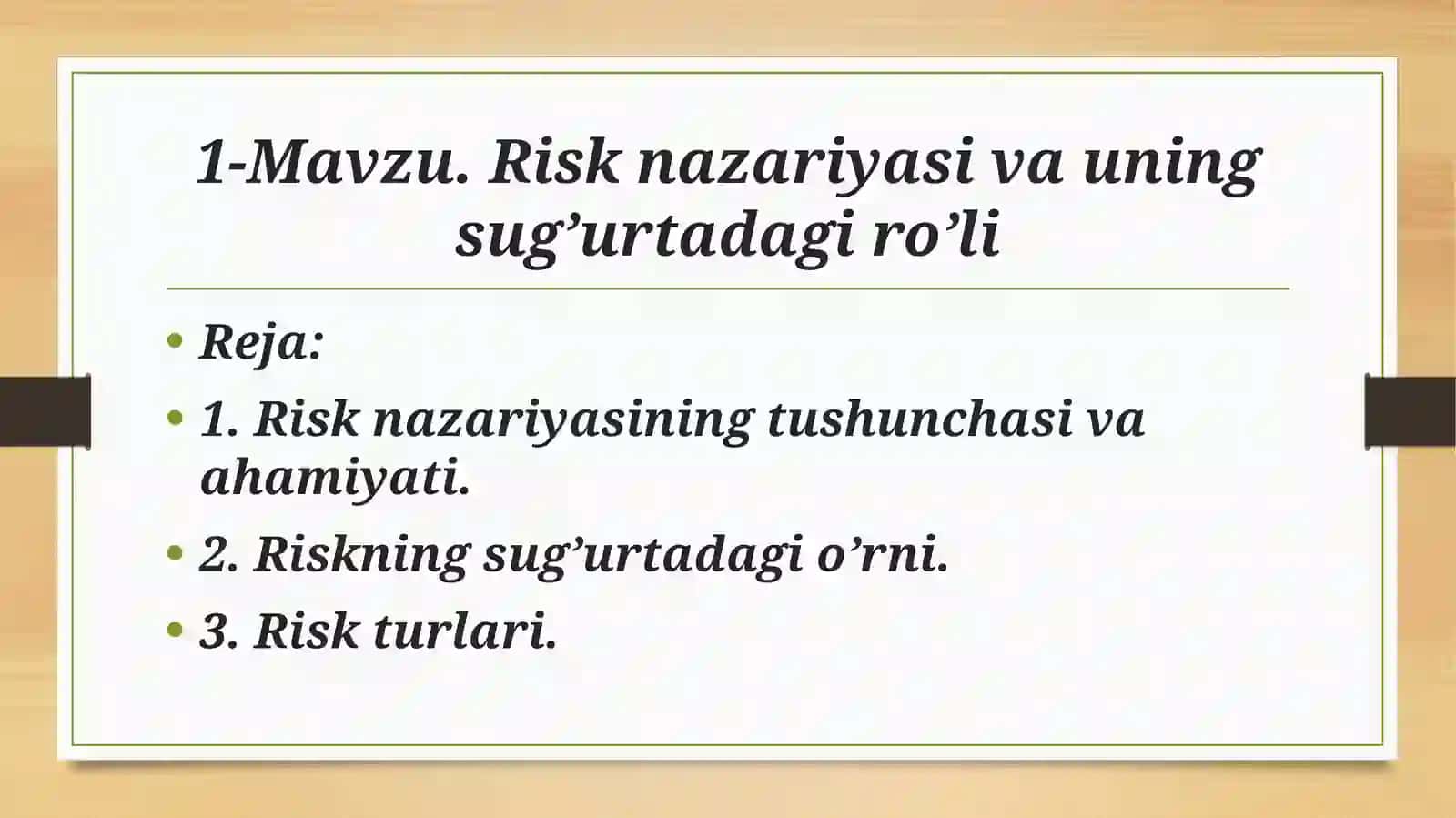 Sug‘urta ishi fanidan taqdimot 2