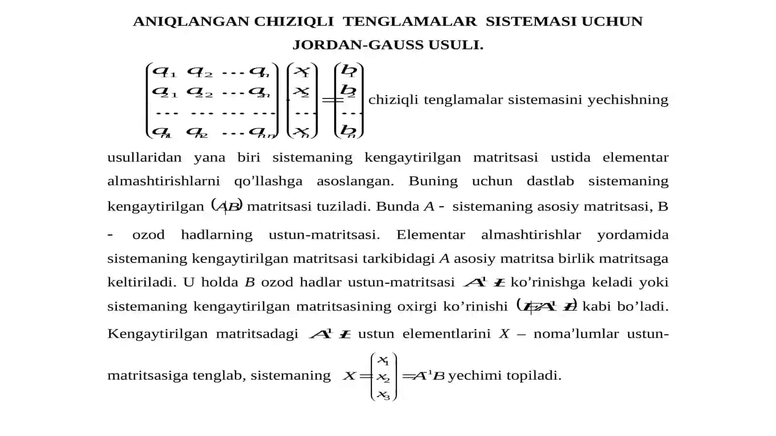 ANIQLANMAGANCHIZIQLI TENGLAMALAR SISTEMASI 2