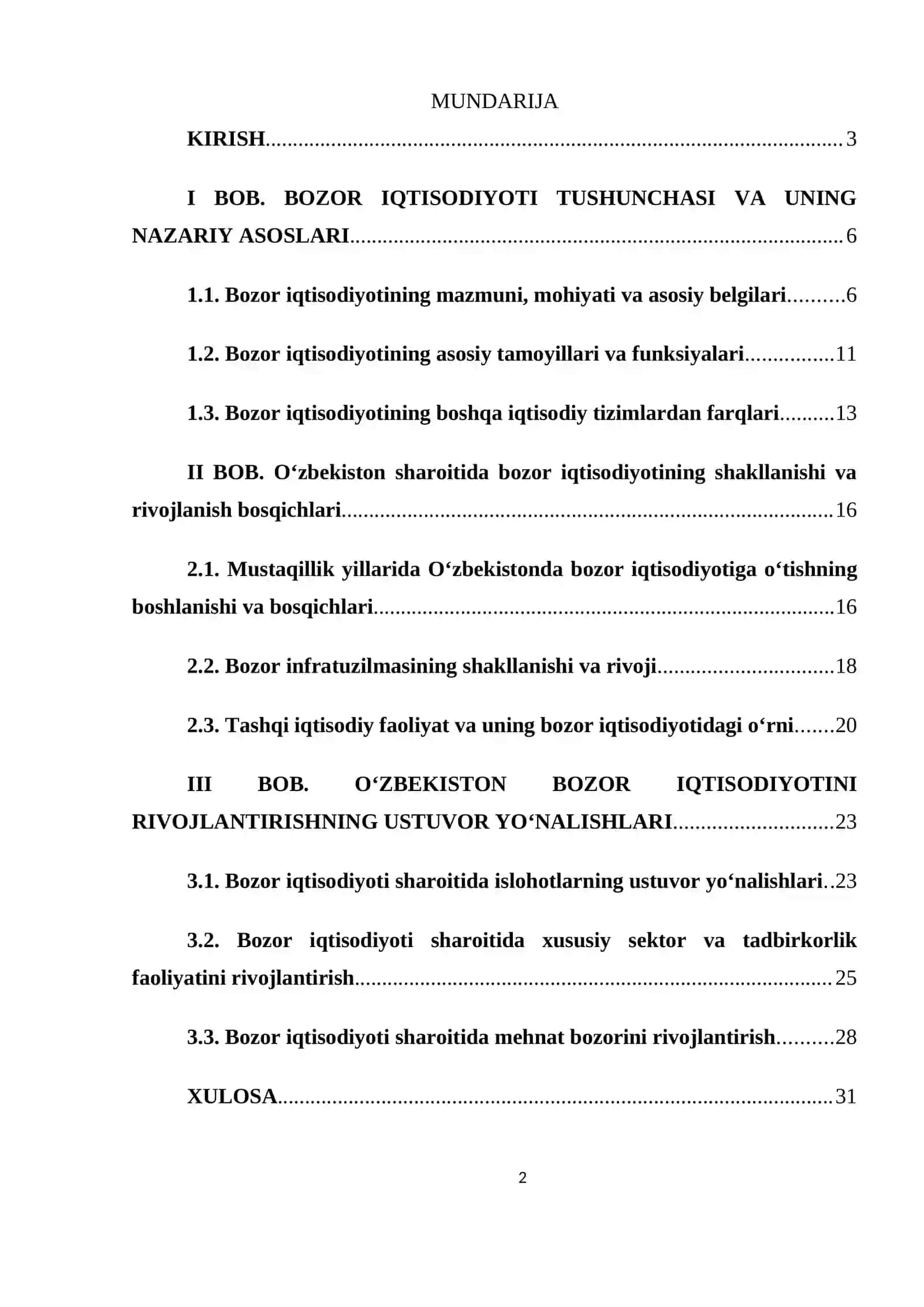 BOZOR IQTISODIYOTIGA ÒTISHNING MILLIY MODELLARI 2