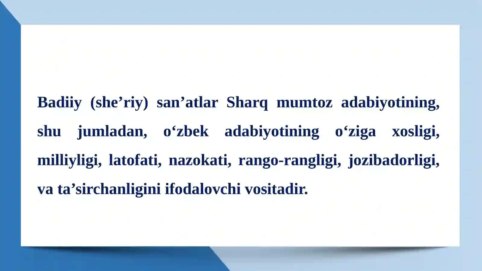 BOBUR GʻAZALLARIDALAFZIYSAN'ATLARNINGOʻRNI 2