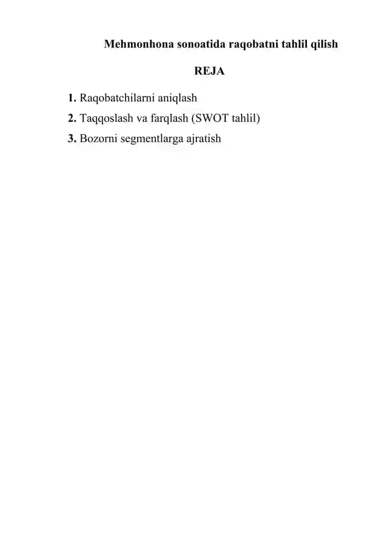 Mehmonhona sonoatida raqobatni tahlil qilish 2