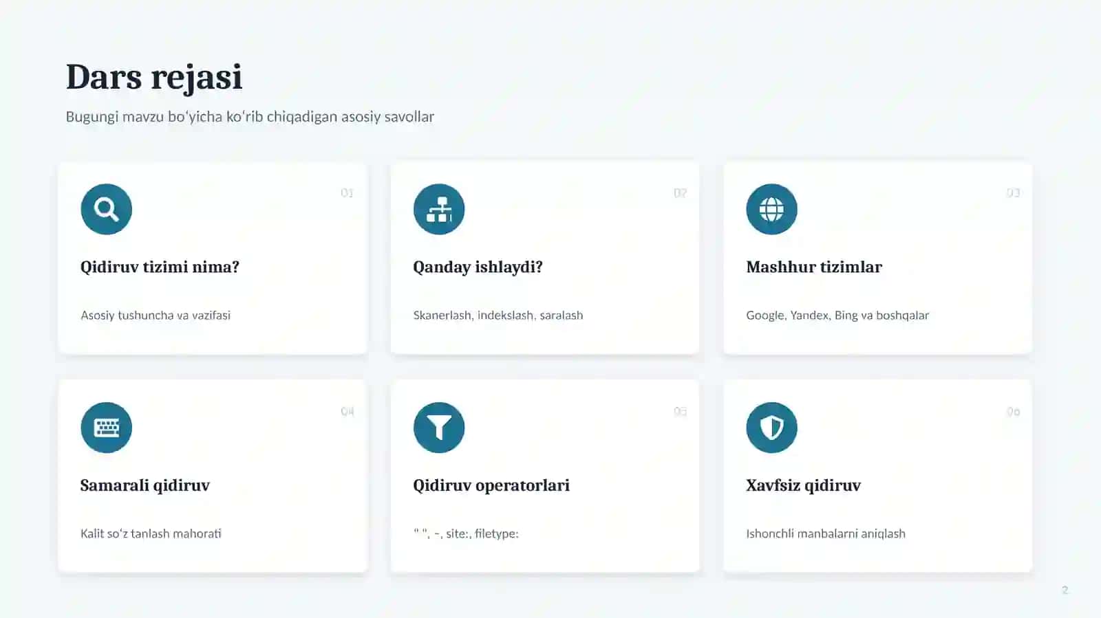 INFORMATIKA • Qidiruv tizimlarida ishlashni boshlash. Qidiruv tizimlari. 5-sinf 2