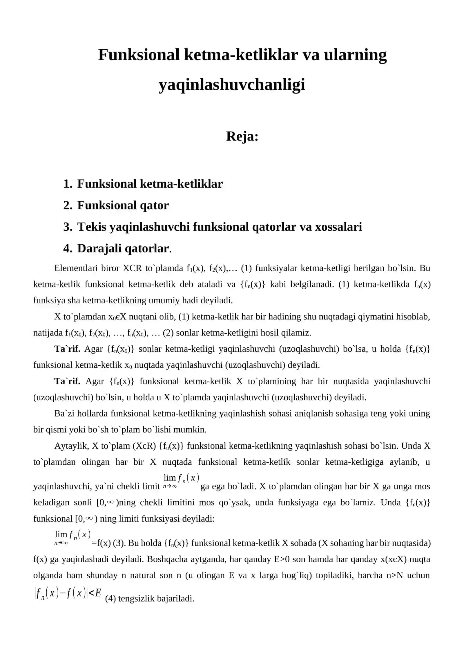 Darajali qatorlar tekis yaqinlashishi 2