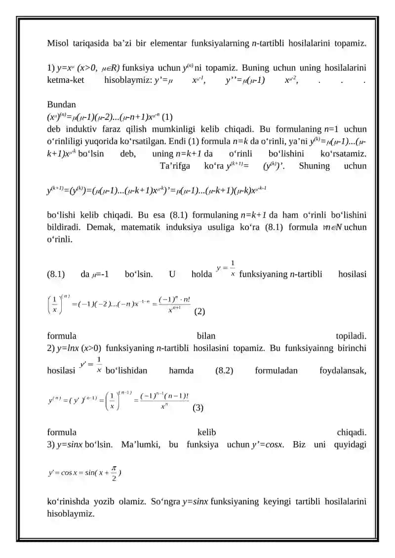 Yuqori tartibli hosilalar 2