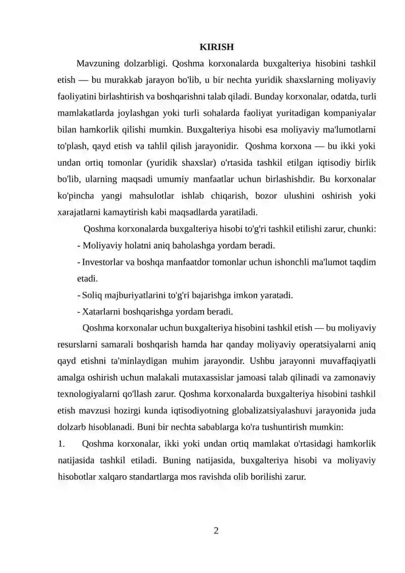 Qo'shma korxonalarda buxgalteriya hisobi 2