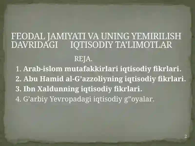 ДАВРИДАГИ ИКТИСОДИЙ ТАЪЛИМОТЛАР МАВЗУСИ 2