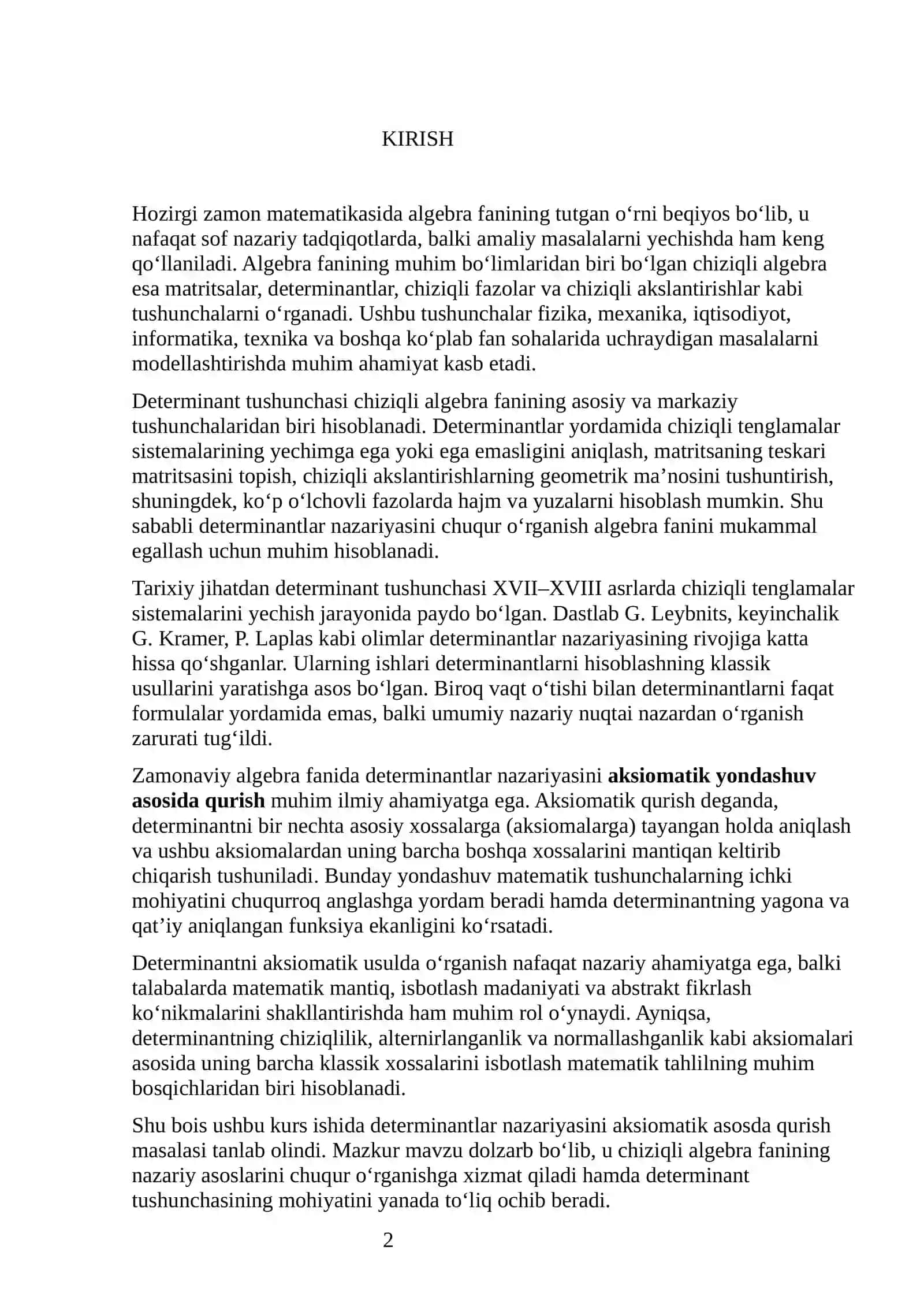 DETERMINANTLAR NAZARIYASINI AKSIOMATIK QURISH 2