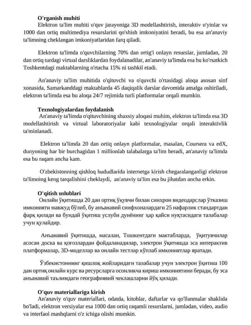Elektron ta'lim va an'anaviy talimning farqlari 2