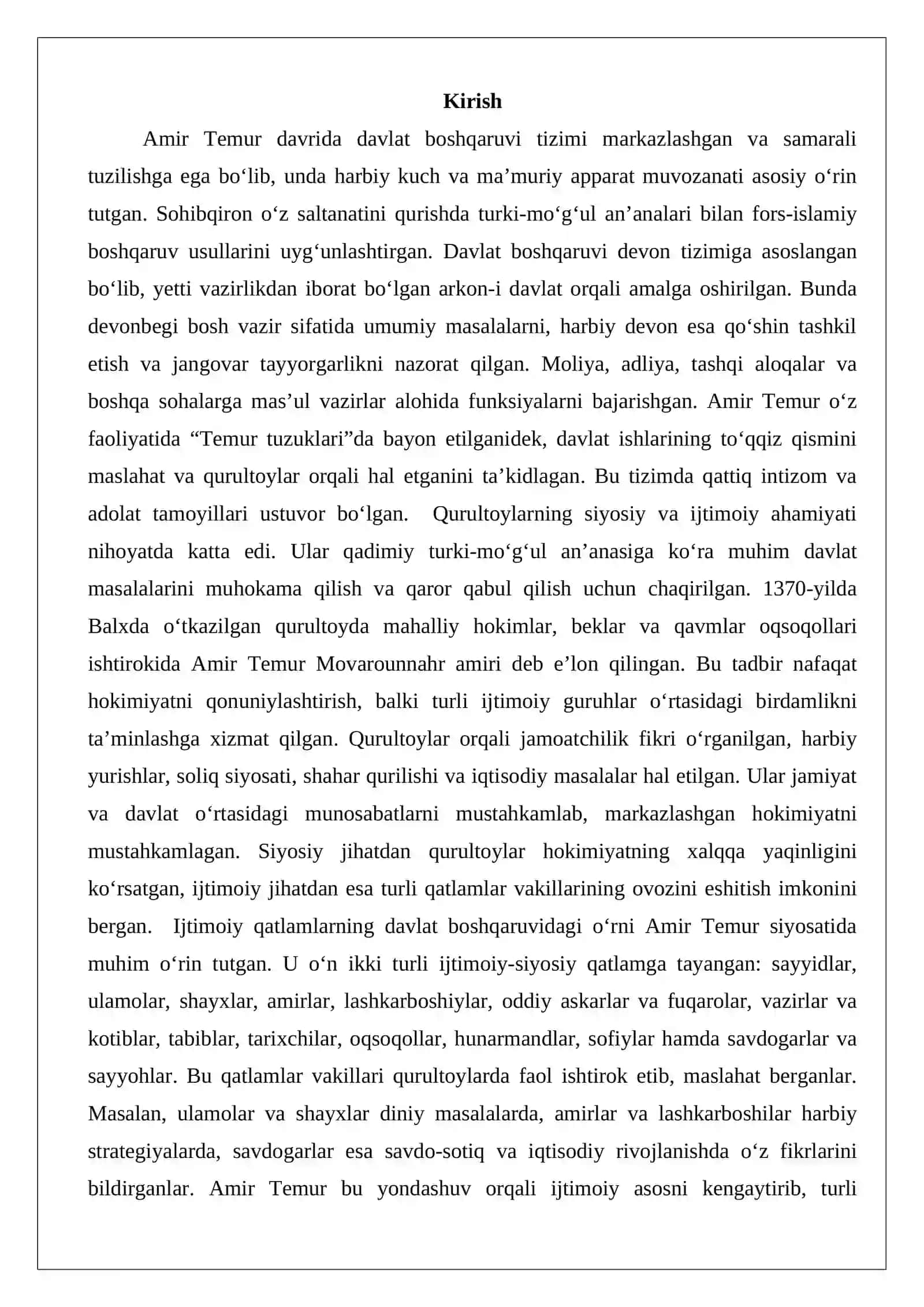 Amir Temur davri qurultoylarida ijtimoiy qatlam vakillarining ishtiroki 2
