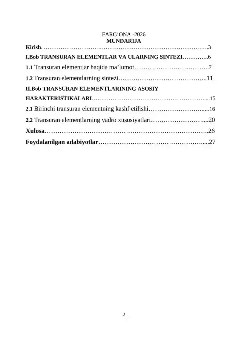 MAVZU: Transuran elementlar va ularning sintezi. Birinchi transuran element neptuniy. 2