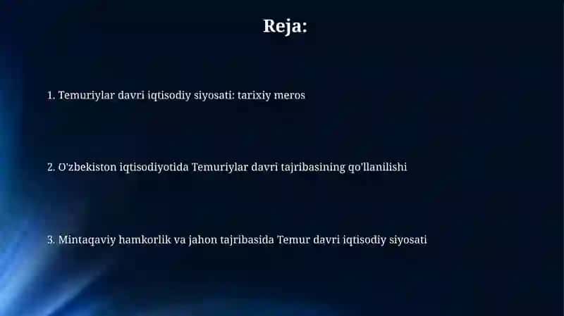 Temuriylar Davri Iqtisodiy Siyosati 2