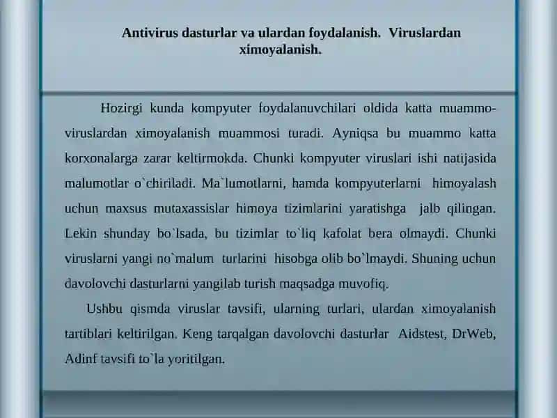 Kompyuter viruslari va antivirus dasturlari 2