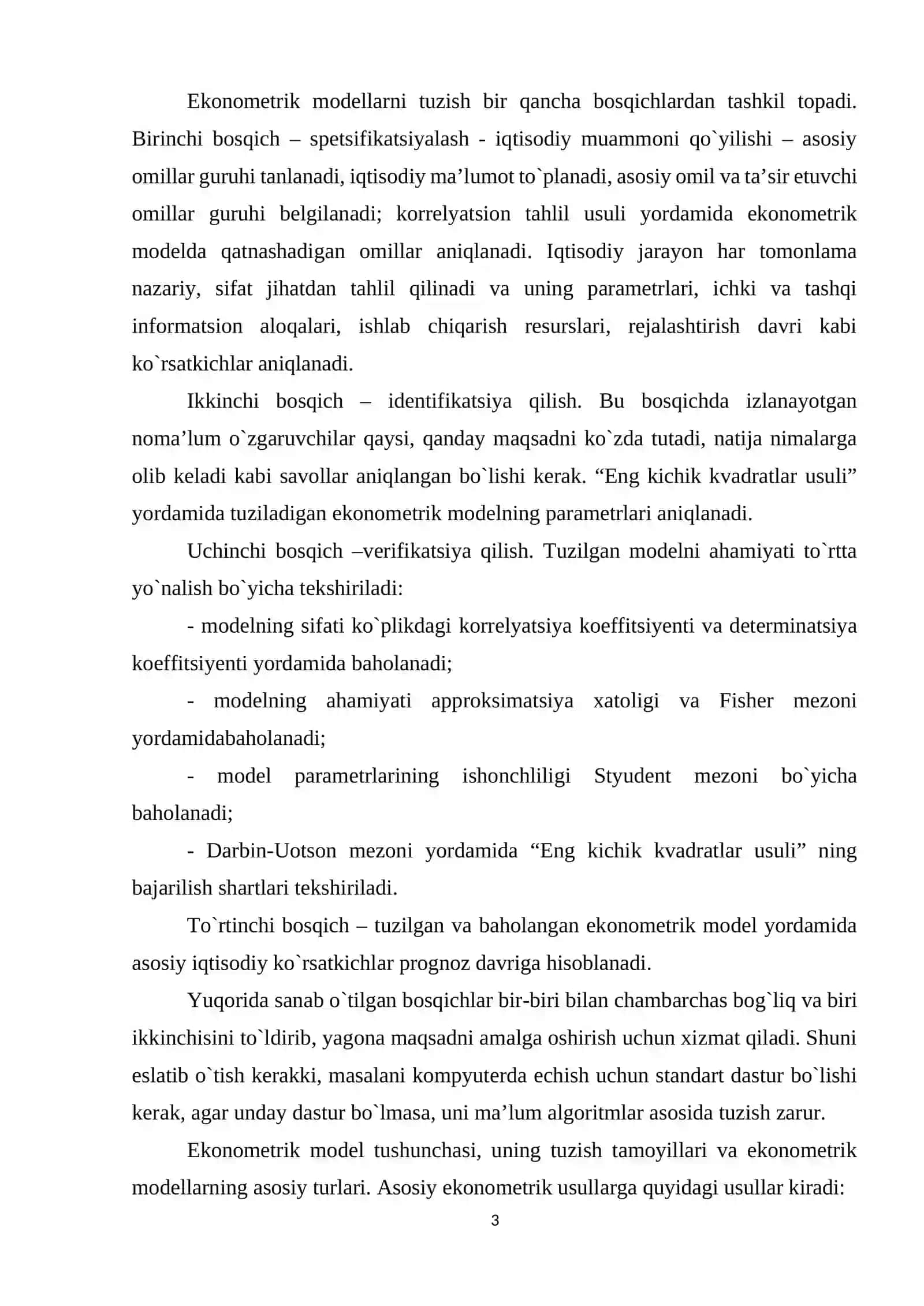 Ekonometrik modellarni yaratish shartlari 2