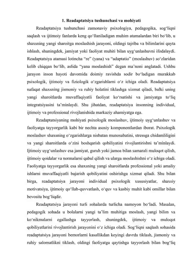 Readaptatsiya haqida tushuncha bering 2