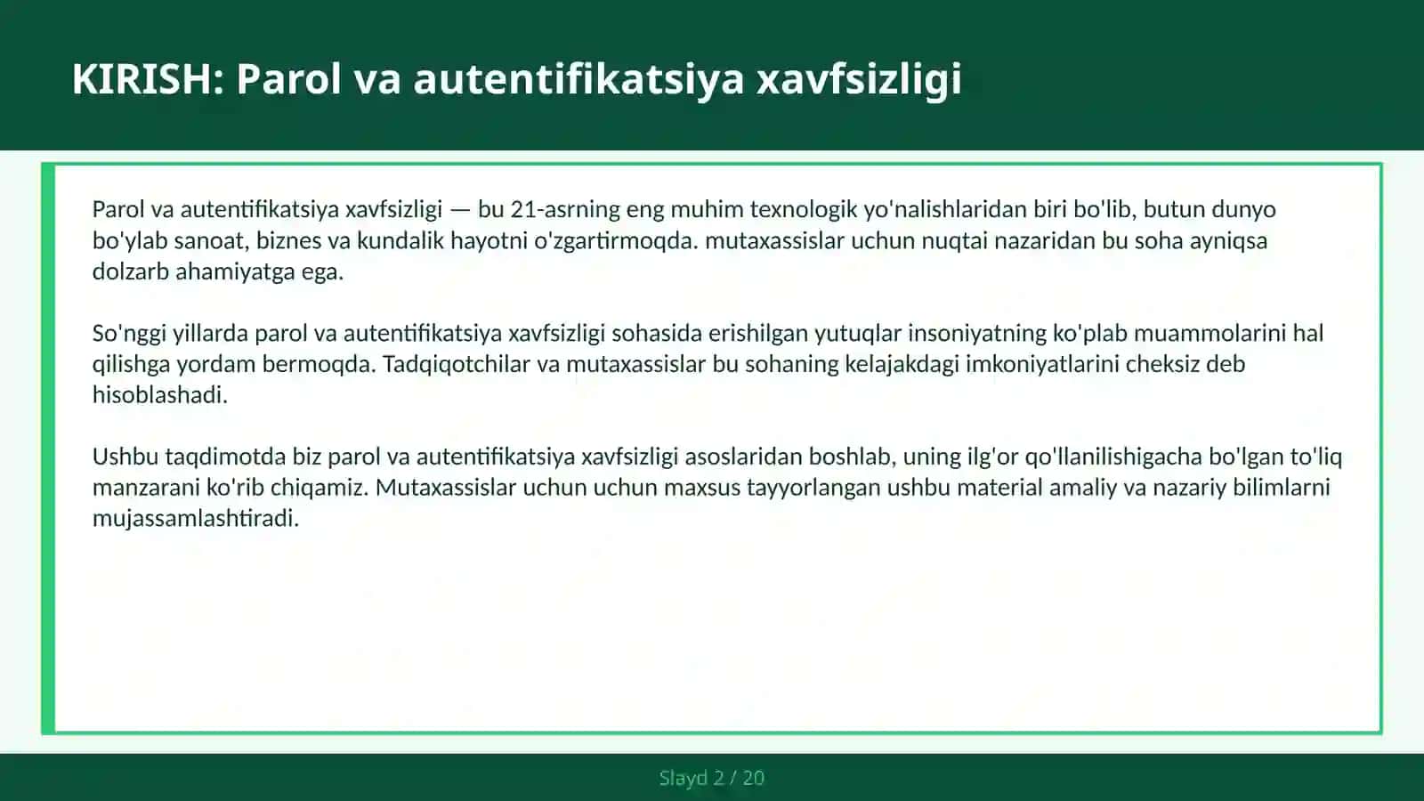Parol va Autentifikatsiya Xavfsizligi 2