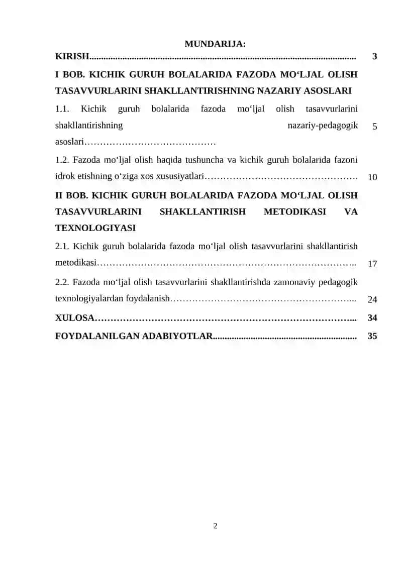 “Elementar matematik tasavvurlarni shakllantirish metodikasi” fanidan 2