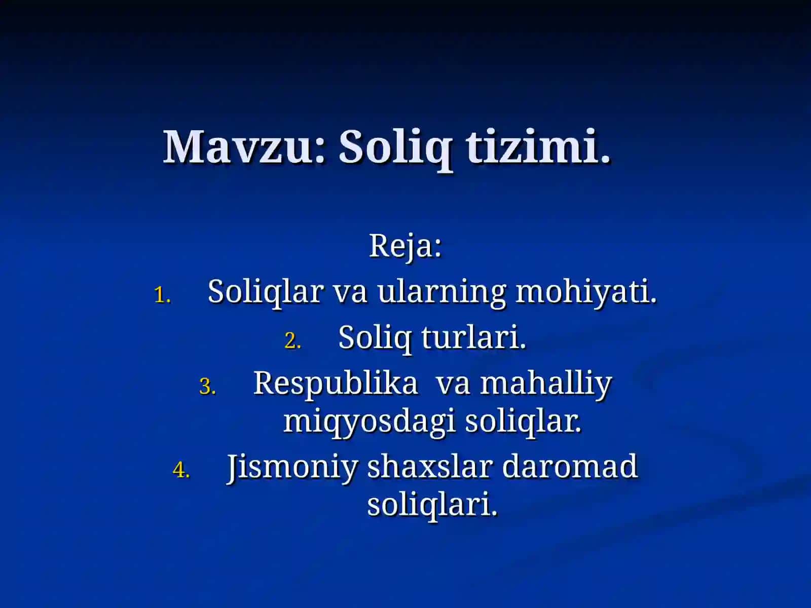 Soliq tizimi dars ishlanmasi 2