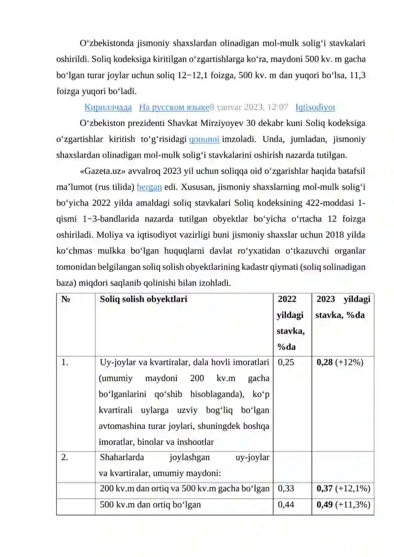 Mol-mulk solig'i stavkalari 2