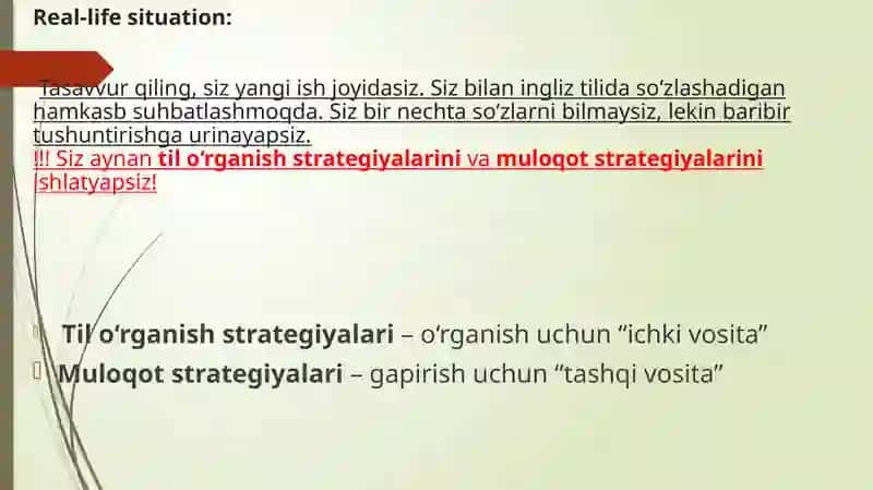 Chet tilini o‘rganish strategiyalari va muloqot strategiyalari 2