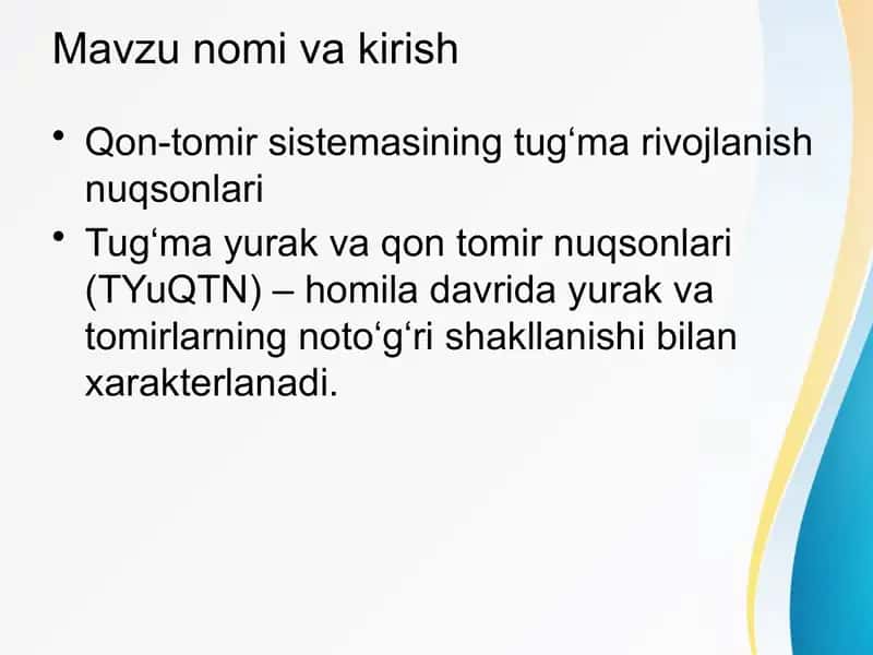 Qon tomir tug`ma nuqsonlari 2