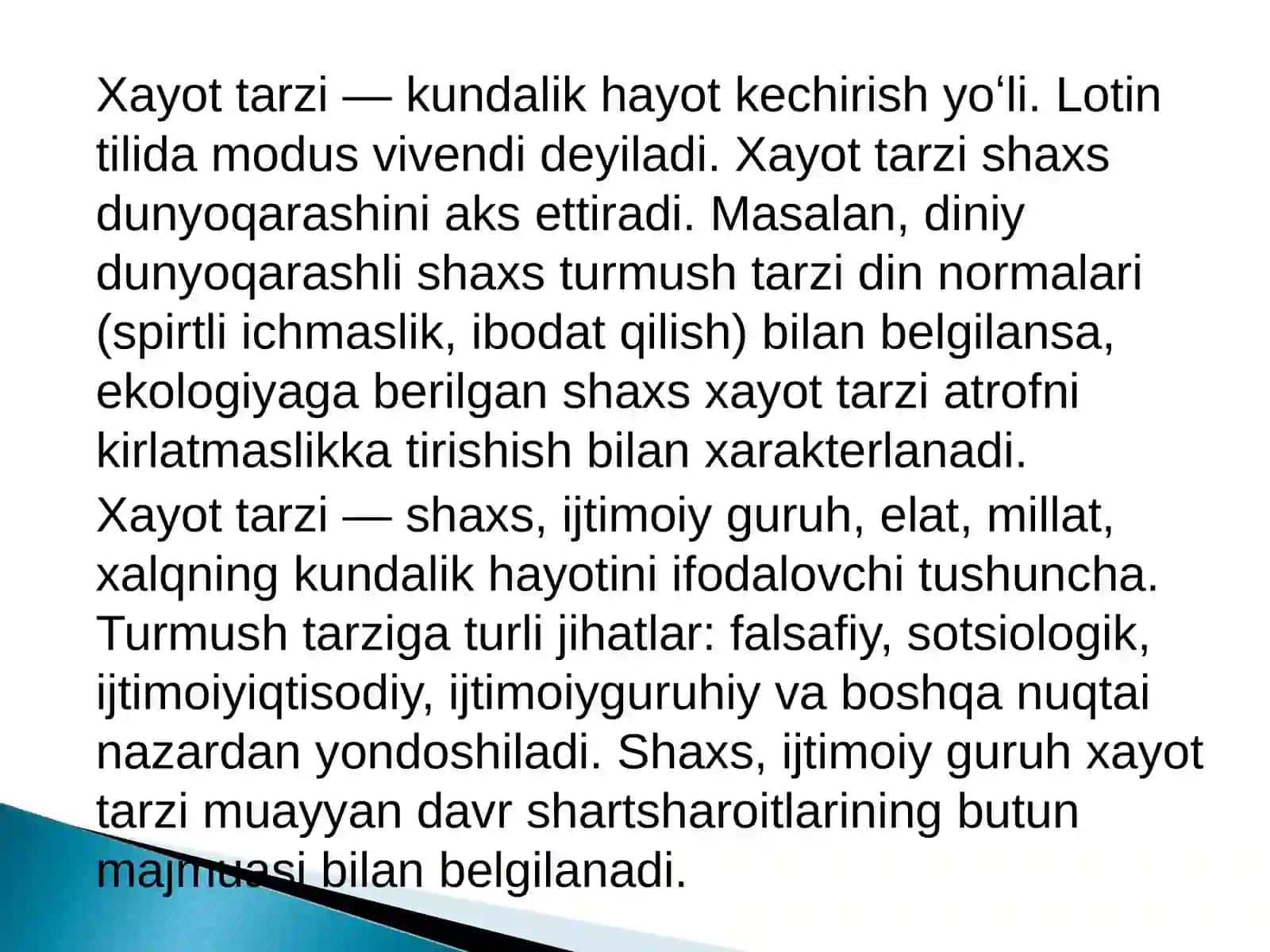 Hayot tarzi va salomatlik mexanizmi 2