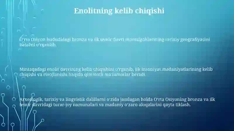 O'Rta Osiyoning Enolit. Bronza Va Ilk Temir Davri Manzilgohlari Tarixiy Geografiyasi 2
