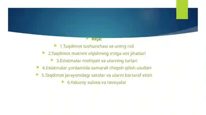 Taqdimoto’qishvaeslatmaalarbilanishlash 2