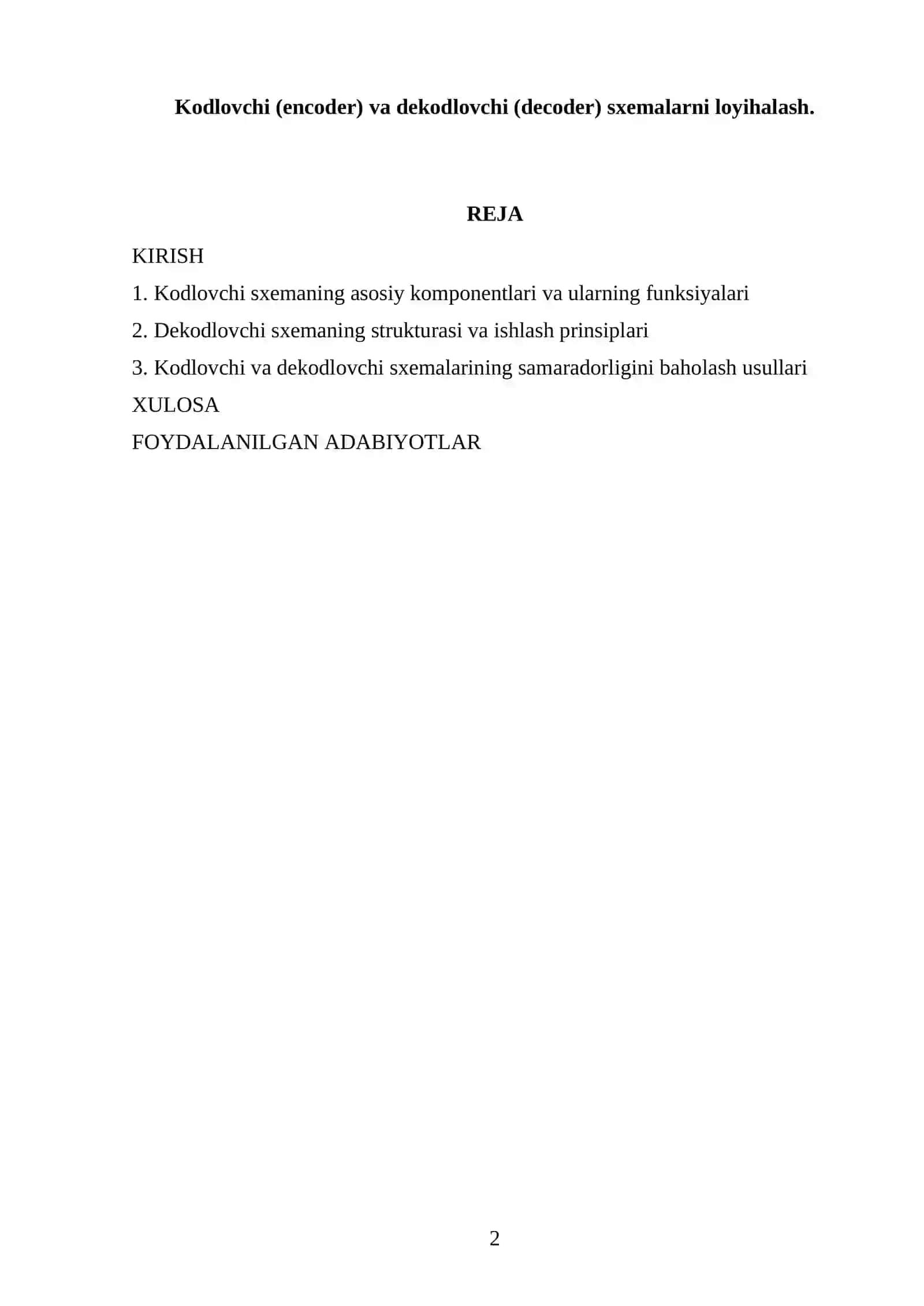 Kodlovchi (encoder) va dekodlovchi (decoder) sxemalarni loyihalash 2