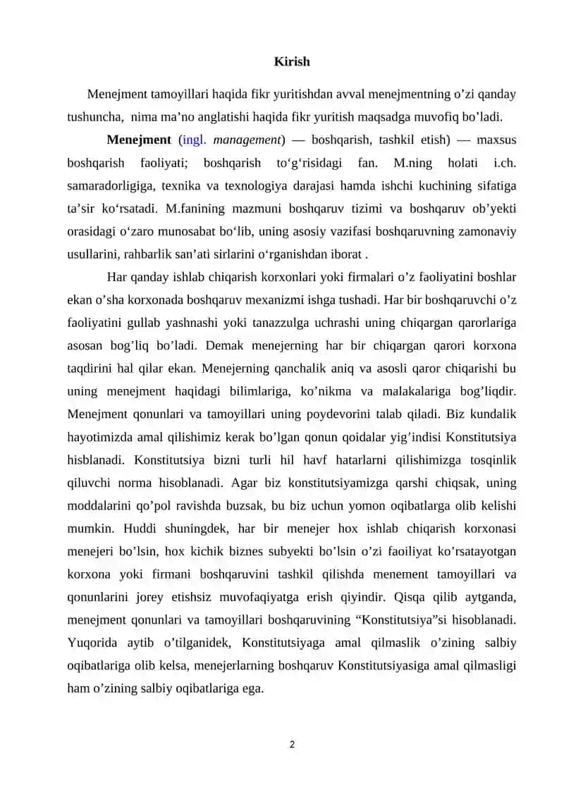 Zamonaviy menejment xususiyatlari 2