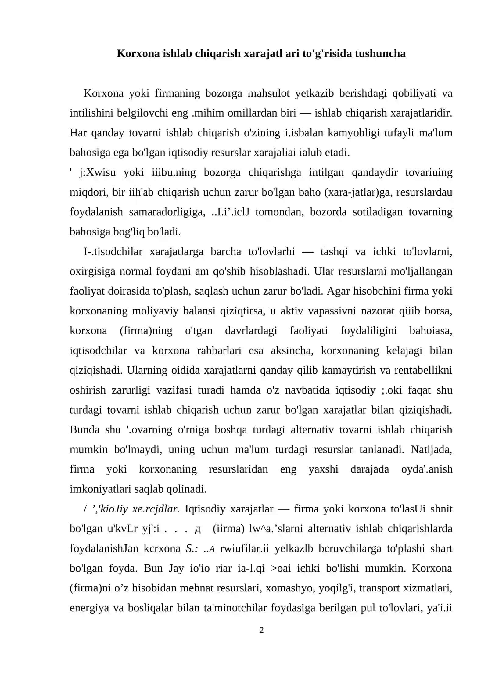 Ishlab chiqarish va xarajatlari 2
