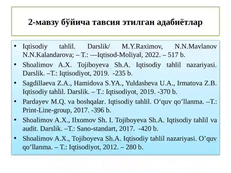 Iqtisodiy Tahlilning Metodi va Usullari 2