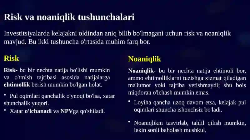Risk va Noaniqlik Tushunchalari 2