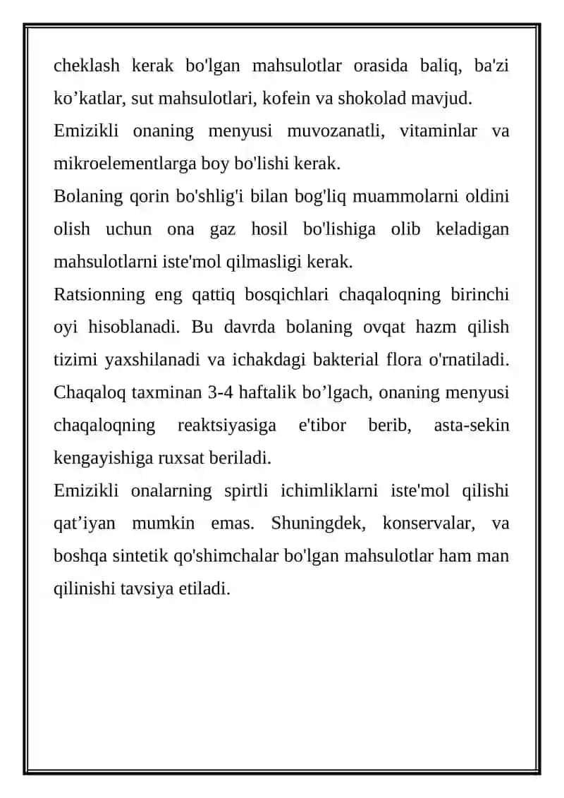 Emizuvchi ayollarning ovqatlanish ratsioni 2
