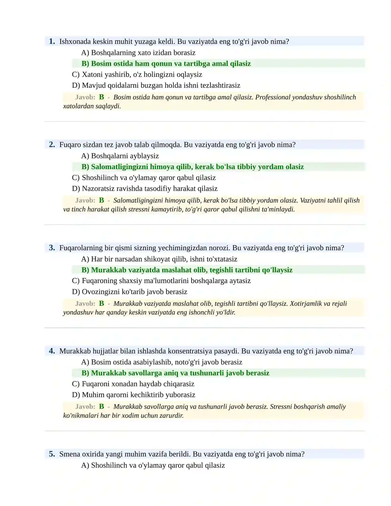 PSIXOLOGIK SINOV Testlari 2
